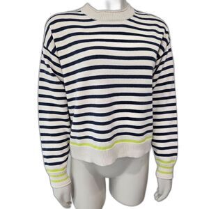 Marine Layer Suki Sweater Striped Womens Size S Navy Blue +Neon Nautical Coastal